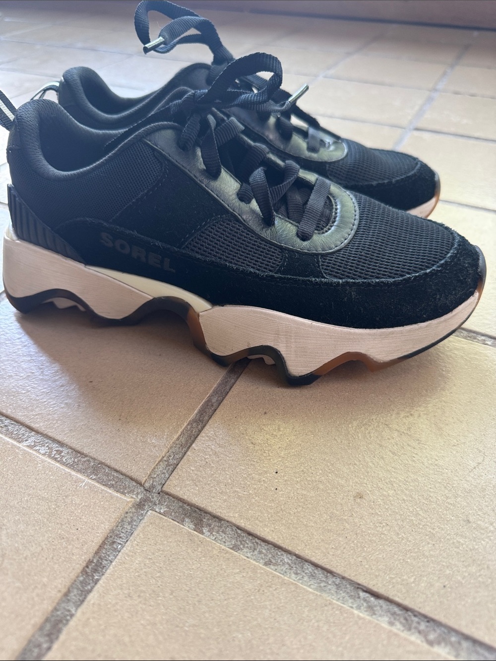 Sorel Black and White Chunky Lace-Up Platform Sneakers - Picture 6 of 11